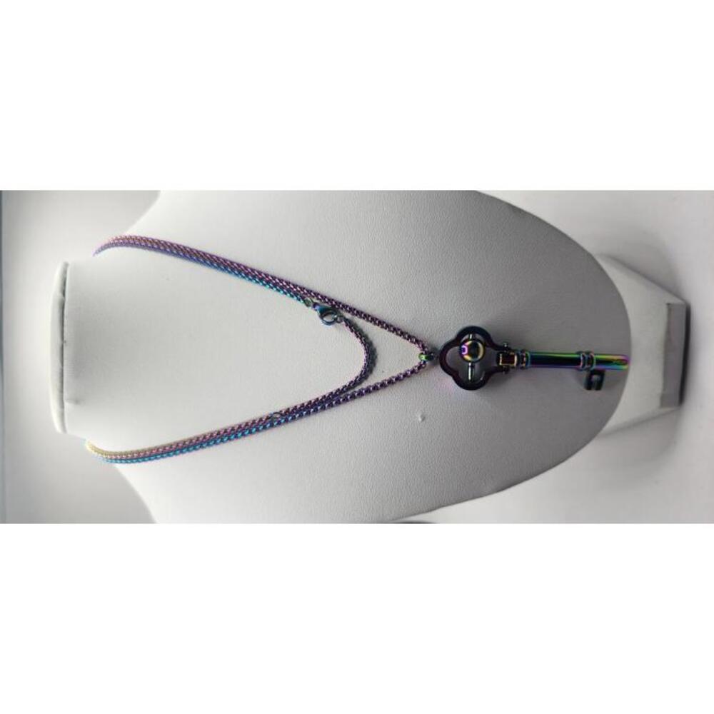 Rainbow Key Pendant Necklace Breating Necklace  Relief
